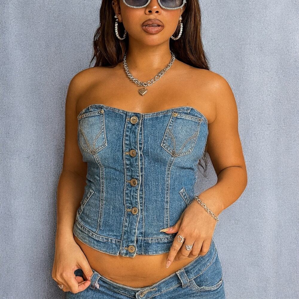 Rare Vintage Y2K D&G Dolce & Gabbana Denim Corset Bustier Top Size 32/46